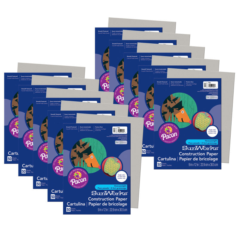 PRANG - Construction Paper, Gray, 9" x 12", 50 Sheets Per Pack, 10 Packs (PAC8803-10)