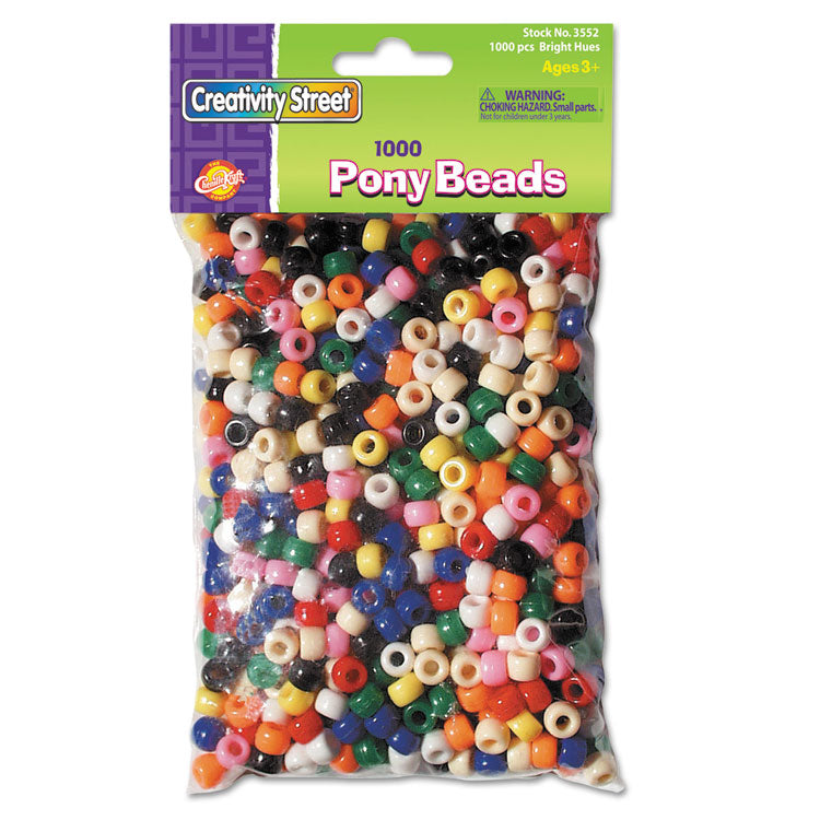 Creativity Street - Pony Beads, Plastic, 6 mm x 9 mm, Assorted Primary Colors, 1,000/Set