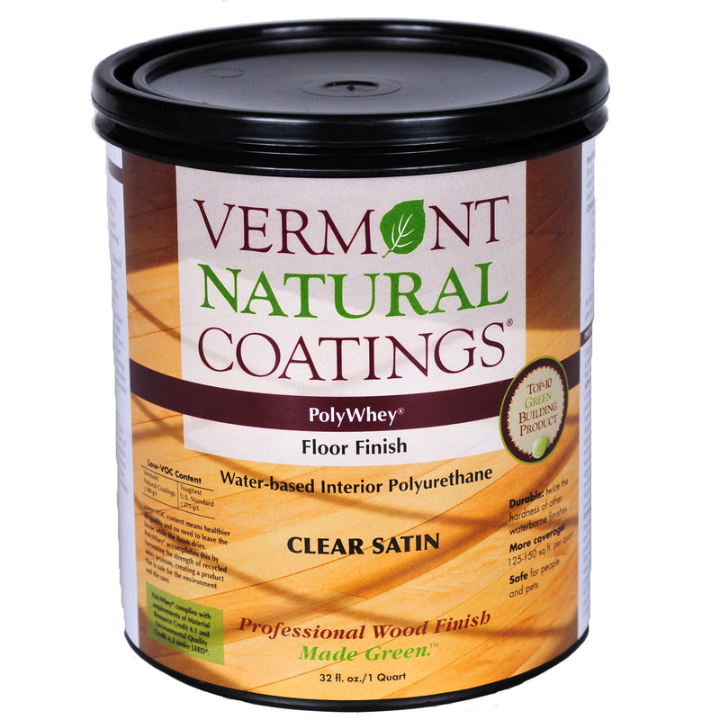 VERMONT NATURAL COATINGS - Vermont Natural Coatings PolyWhey Satin Clear Water-Based Floor Finish 1 qt - Case of 6