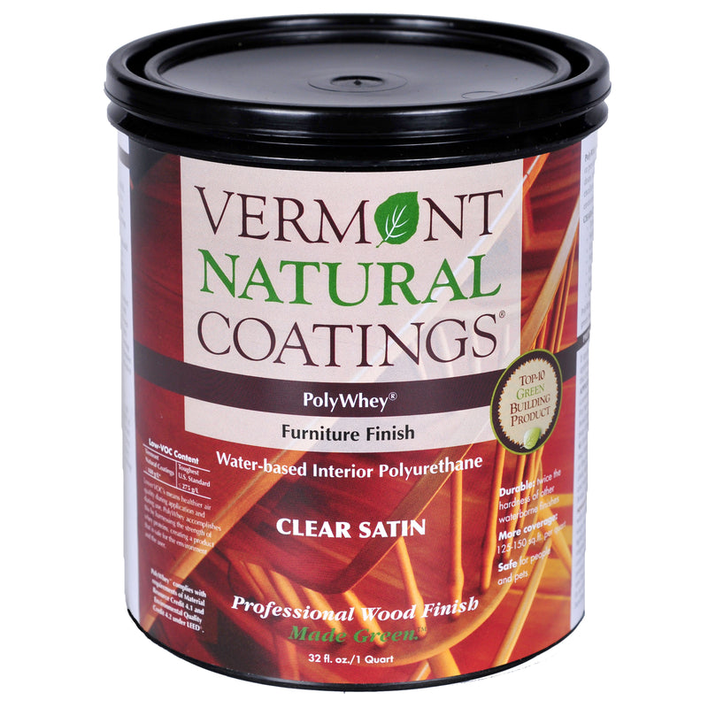 VERMONT NATURAL COATINGS - Vermont Natural Coatings PolyWhey Satin Clear Water-Based Furniture Finish 1 qt - Case of 6 [900111]