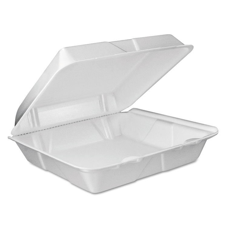 Dart - Foam Hinged Lid Container, Vented Lid, 9 x 9.4 x 3, White, 100/Pack, 2 Packs/Carton