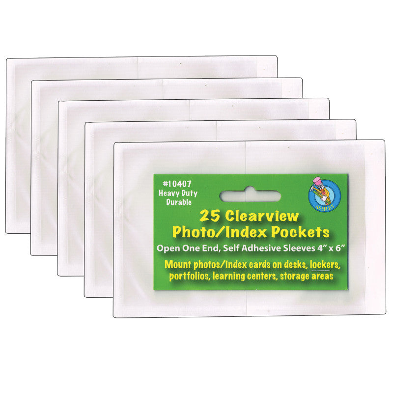 ASHLEY PRODUCTIONS - Clear View Self-Adhesive Photo/Index Card Pocket 4" x 6", 25 Per Pack, 5 Packs