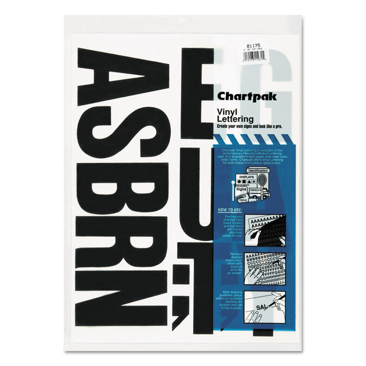 Chartpak - Press-On Vinyl Uppercase Letters, Self Adhesive, Black, 4"h, 58/Pack