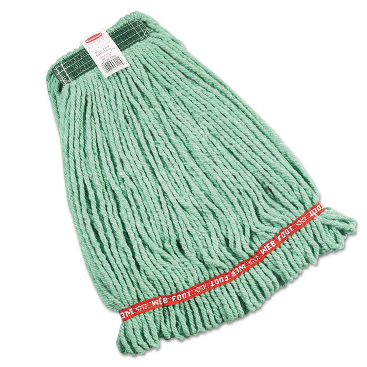 Rubbermaid Commercial - Web Foot Wet Mop Heads, Shrinkless, Cotton/Synthetic, Green, Medium