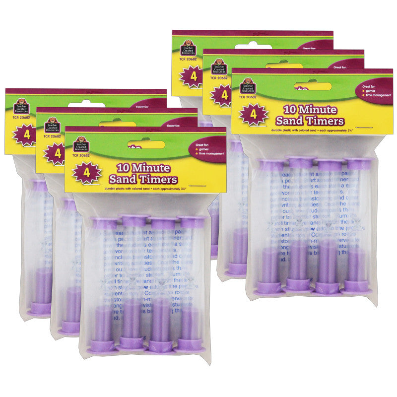 TEACHER CREATED RESOURCES - Small Sand Timer, 10 Minute, Purple, 4 Per Pack, 6 Packs