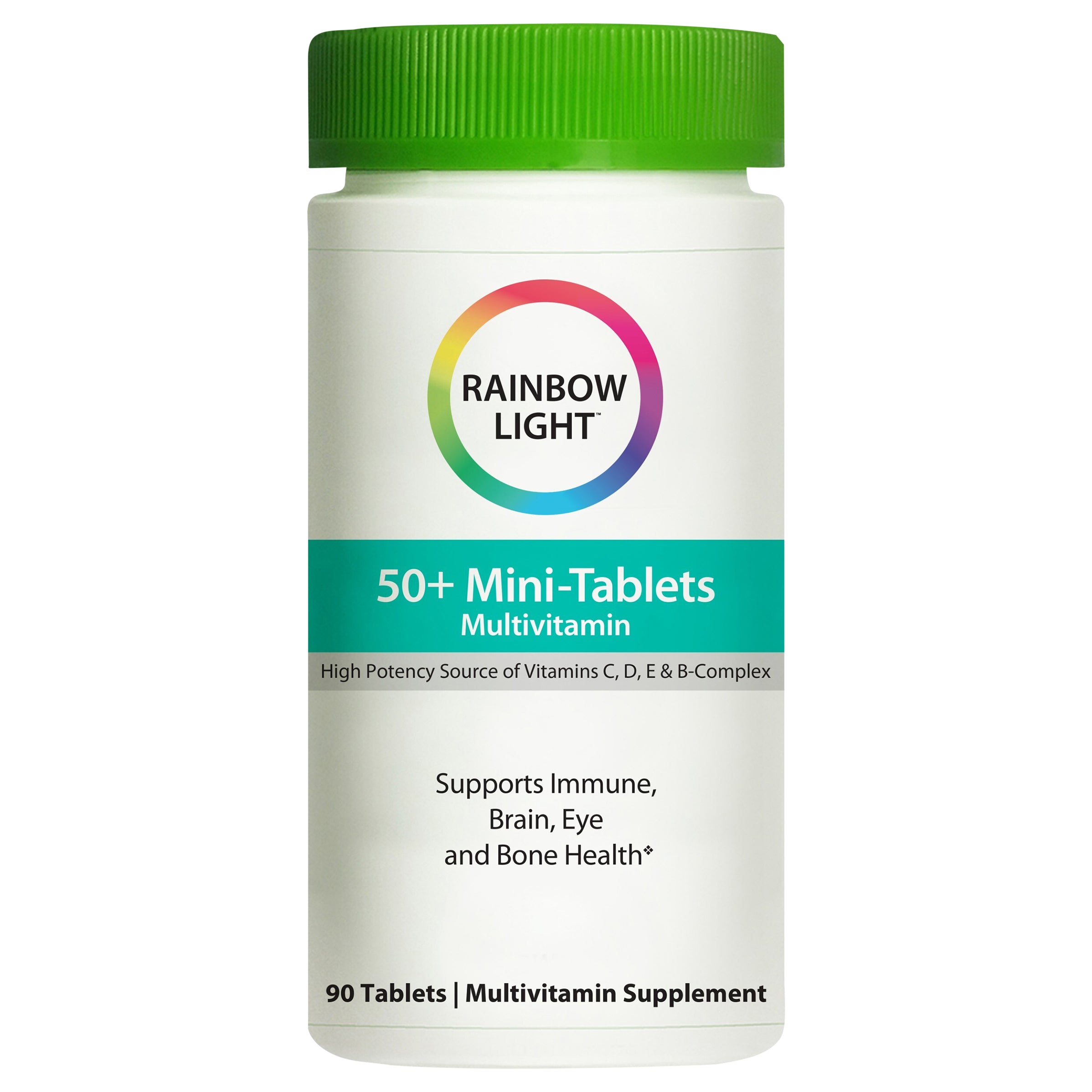 Rainbow Light 50+ Mini Tablets Multivitamin for Adults, Supports Immune, Brain, Eye and Bone Health, 90 Count, 1 Bottle - Case of 1