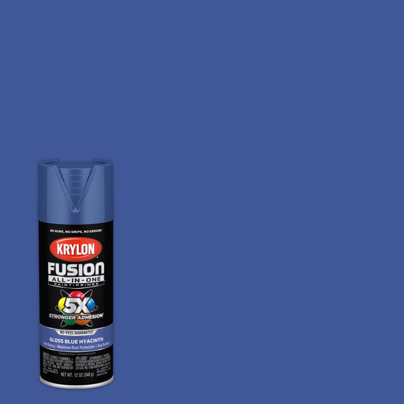 KRYLON - Krylon Fusion All-In-One Gloss Blue Hyacinth Paint+Primer Spray Paint 12 oz - Case of 6