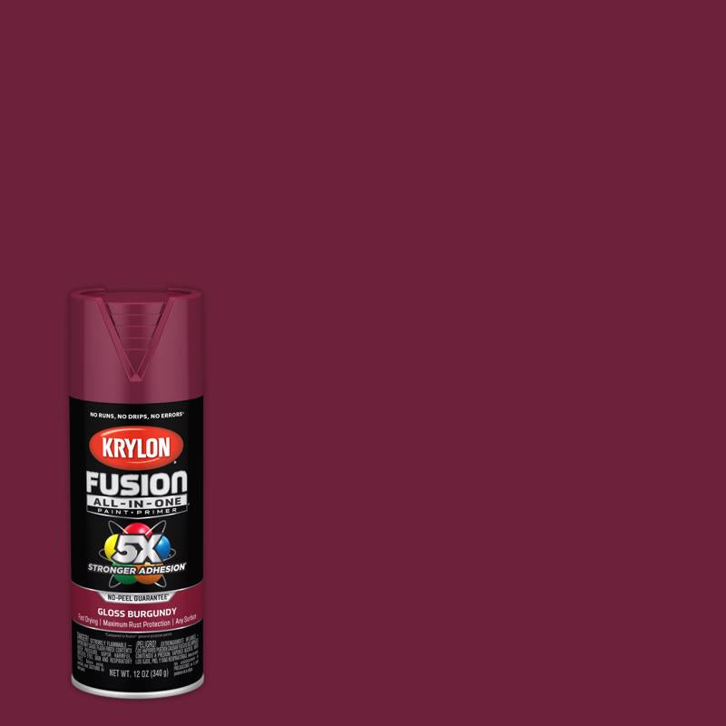 KRYLON - Krylon Fusion All-In-One Gloss Burgundy Paint+Primer Spray Paint 12 oz - Case of 6