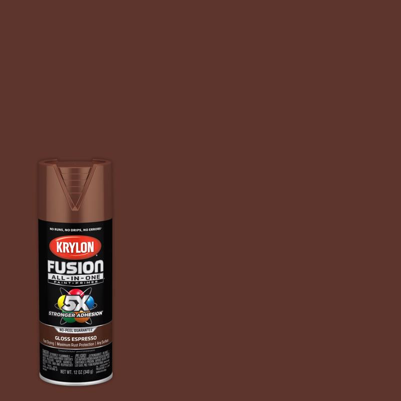 KRYLON - Krylon Fusion All-In-One Gloss Espresso Paint+Primer Spray Paint 12 oz - Case of 6