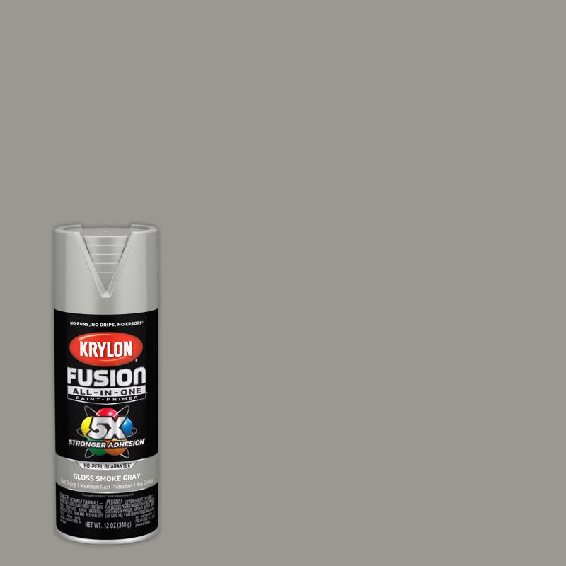 KRYLON - Krylon Fusion All-In-One Gloss Smoke Gray Paint+Primer Spray Paint 12 oz - Case of 6