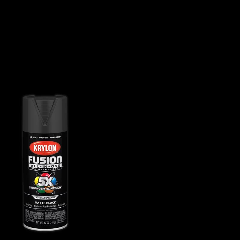 KRYLON - Krylon Fusion All-In-One Matte Black Paint+Primer Spray Paint 12 oz - Case of 6