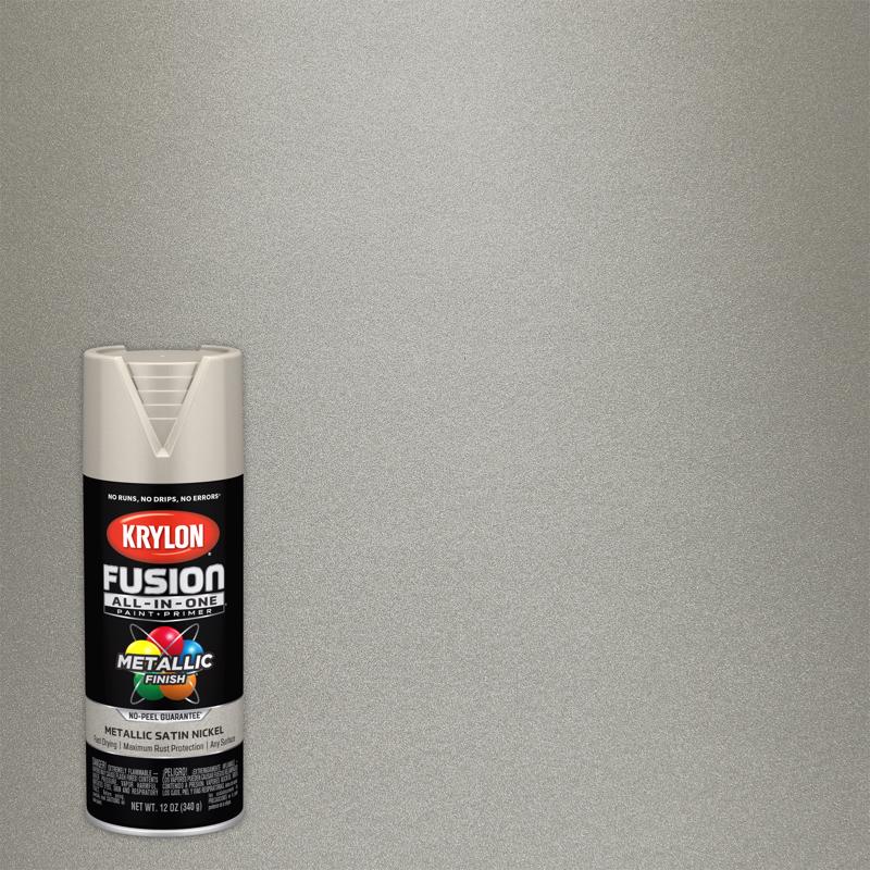 KRYLON - Krylon Fusion All-In-One Metallic Satin Nickel Paint+Primer Spray Paint 12 oz - Case of 6