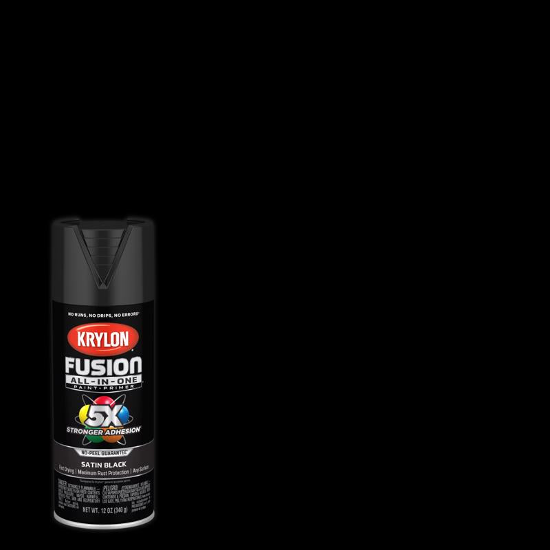 KRYLON - Krylon Fusion All-In-One Satin Black Paint+Primer Spray Paint 12 oz - Case of 6