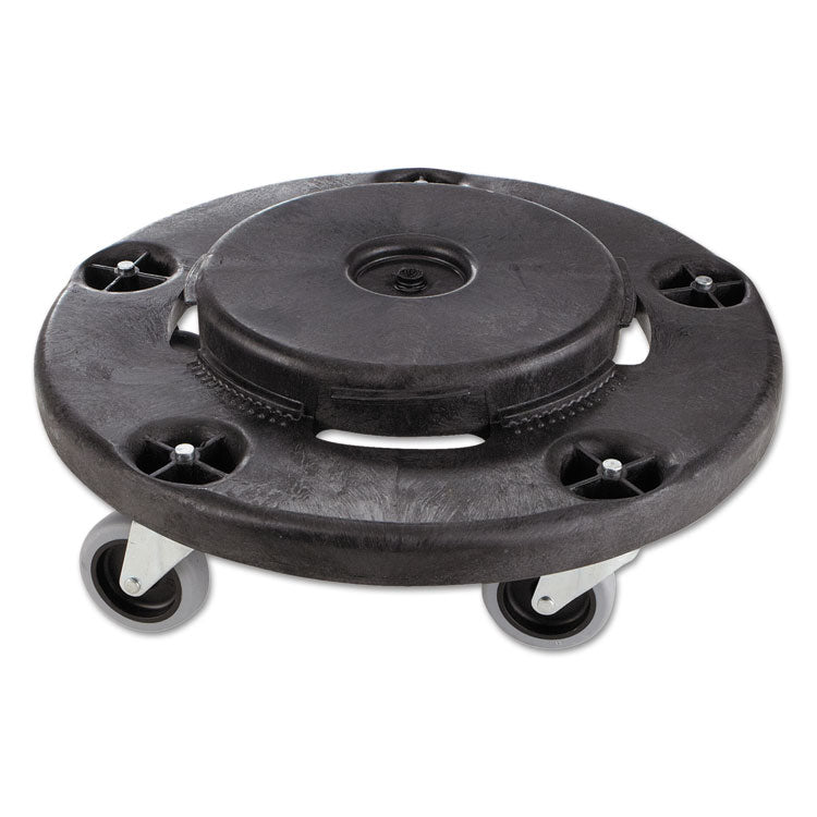 Rubbermaid Commercial - Brute Round Twist On/Off Dolly, 250 lb Capacity, 18" dia x 6.63"h, Fits 20 to 55 Gallon BRUTE Containers, Black