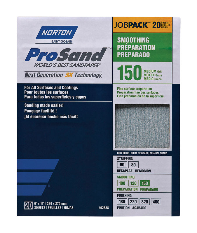 NORTON - Norton ProSand 11 in. L X 9 in. W 150 Grit Aluminum Oxide Sandpaper 20 pk