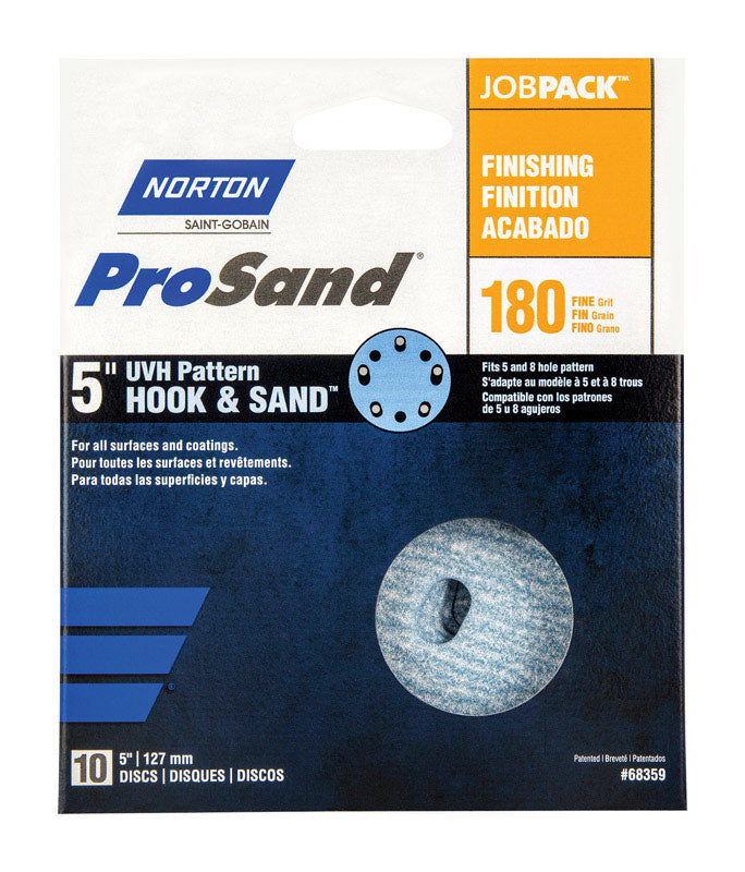NORTON - Norton ProSand 5 in. Ceramic Alumina Hook and Loop A975 Sanding Disc 180 Grit Fine 10 pk