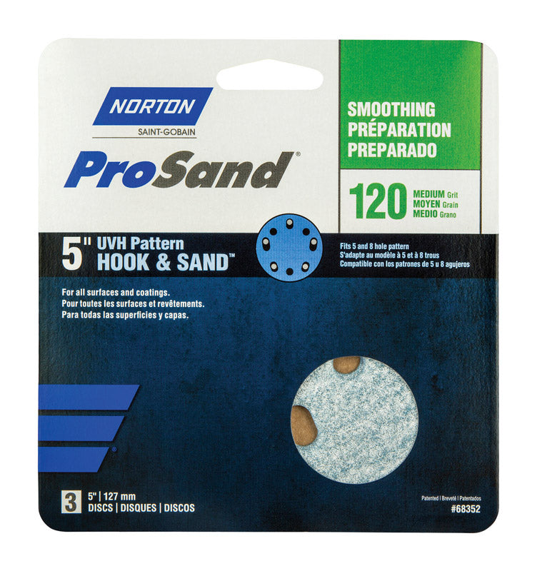 NORTON - Norton ProSand 5 in. Ceramic Alumina Hook and Loop Sanding Disc 120 Grit Medium 3 pk