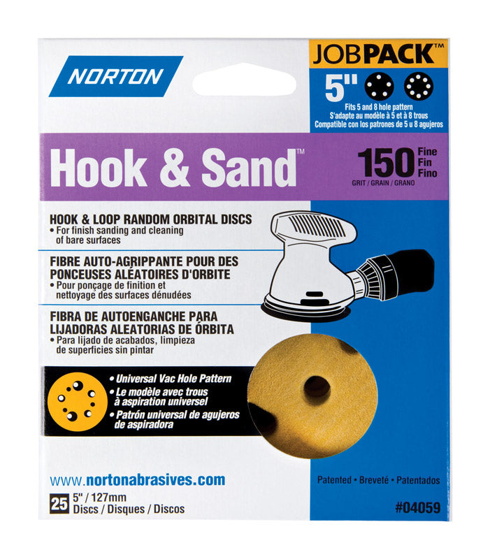 NORTON - Norton Hook & Sand 5 in. Aluminum Oxide Hook and Loop A290 Sanding Disc 150 Grit Fine 25 pk