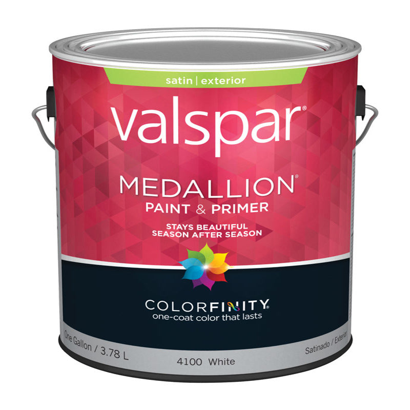 VALSPAR - Valspar Medallion Satin White Paint and Primer Exterior 1 gal - Case of 4