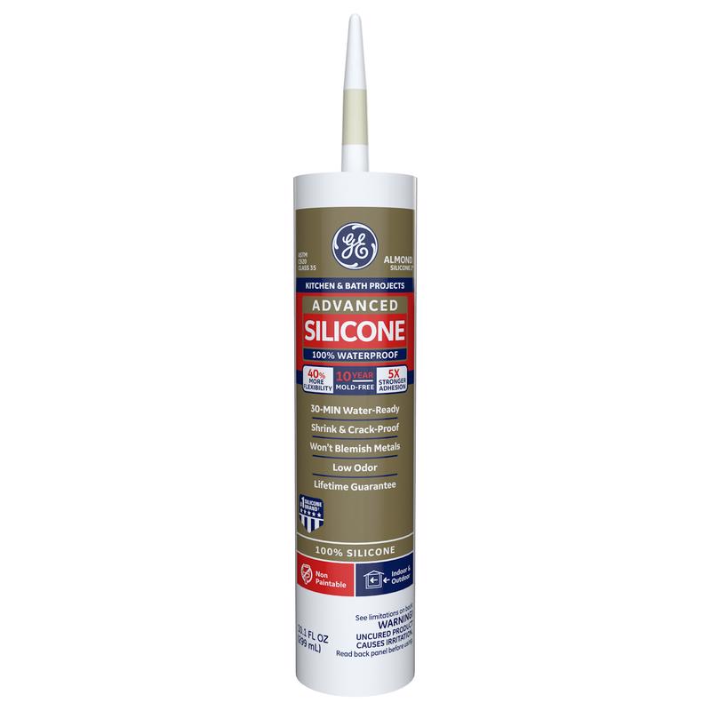 SILICONE II - GE Advanced Almond Silicone 2 Kitchen and Bath Caulk Sealant 10.1 oz - Case of 12