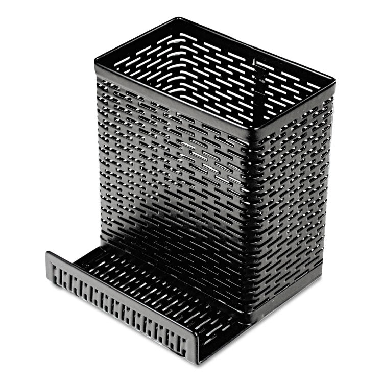 Artistic - Urban Collection Punched Metal Pencil Cup/Cell Phone Stand, Perforated Steel, 3.5 x 3.5, Black