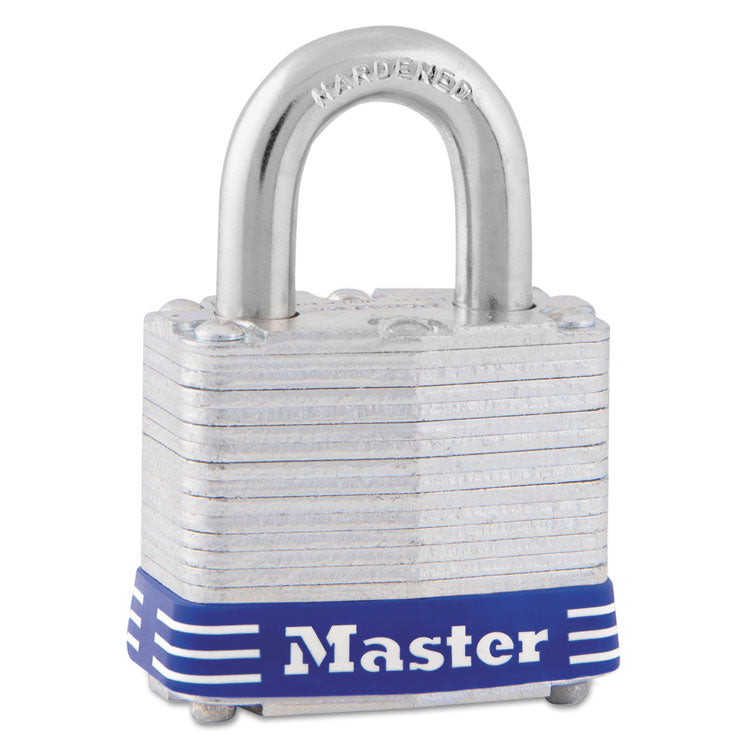 Master Lock - Four-Pin Tumbler Laminated Steel Lock, 2" Wide, Silver/Blue, 2 Keys
