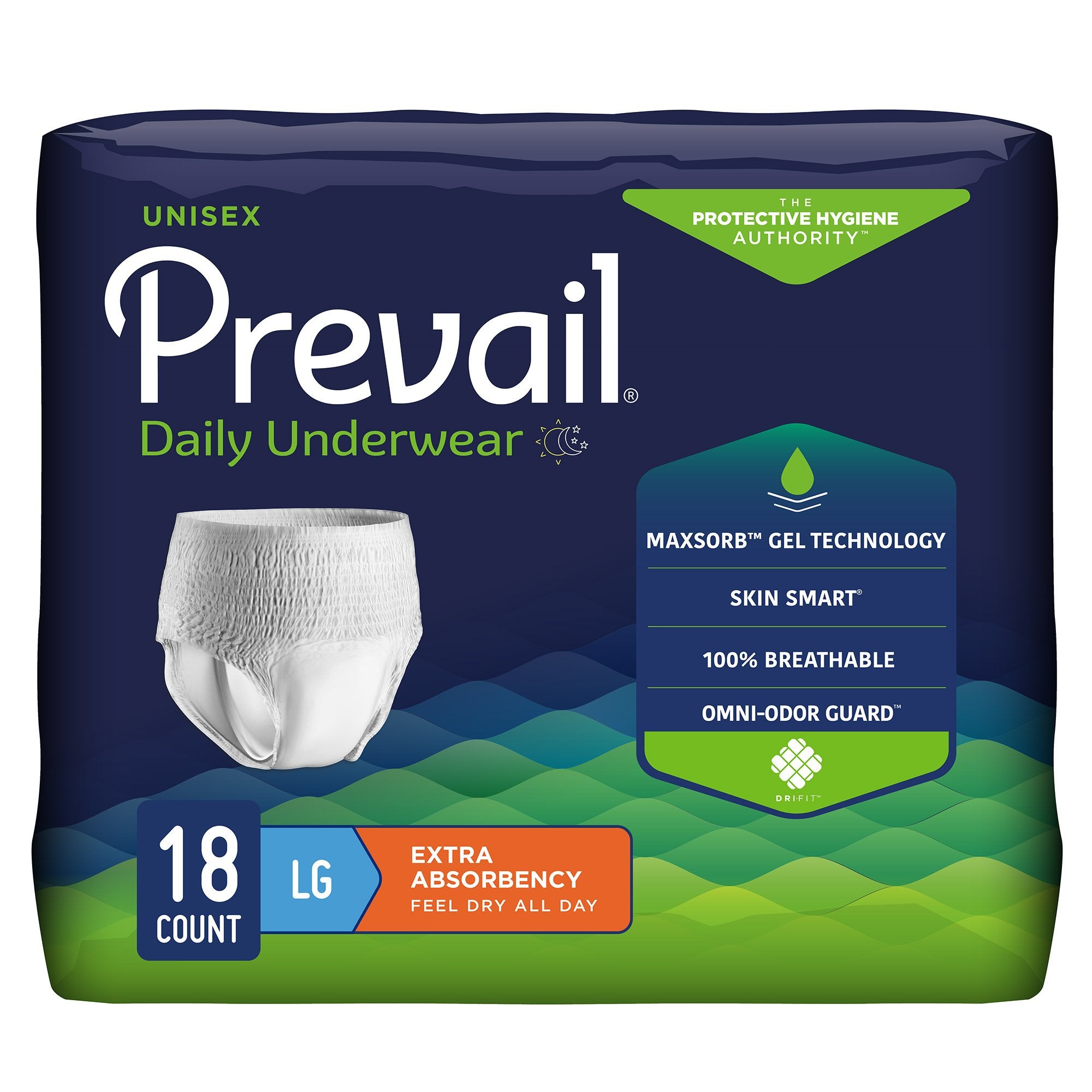 First Quality - Unisex Adult Absorbent Underwear Prevail® Daily Underwear Extra Pull On with Tear Away Seams Large Disposable Moderate Absorbency [18/PK]