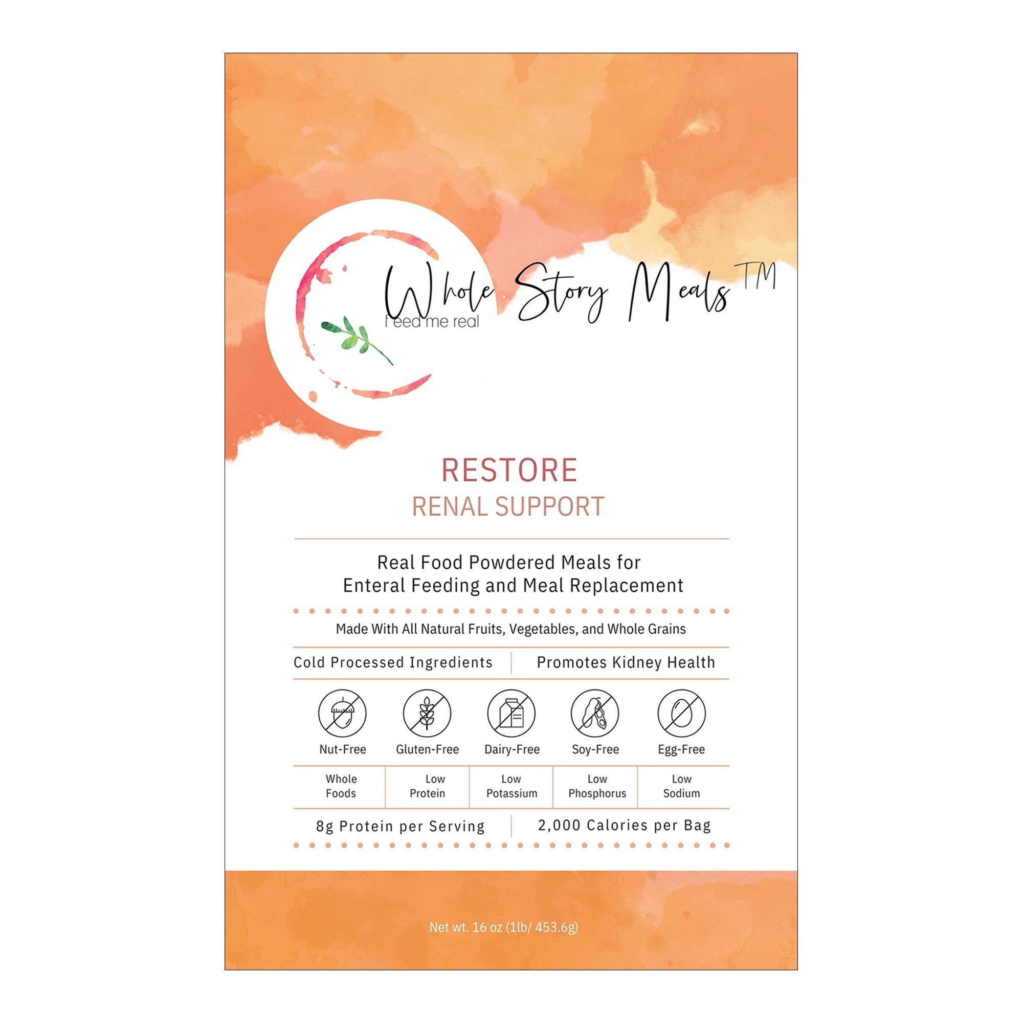 Whole Story Meals - Oral Supplement Restore Renal Support Unflavored Powder 16 oz. Pouch [30/CS]
