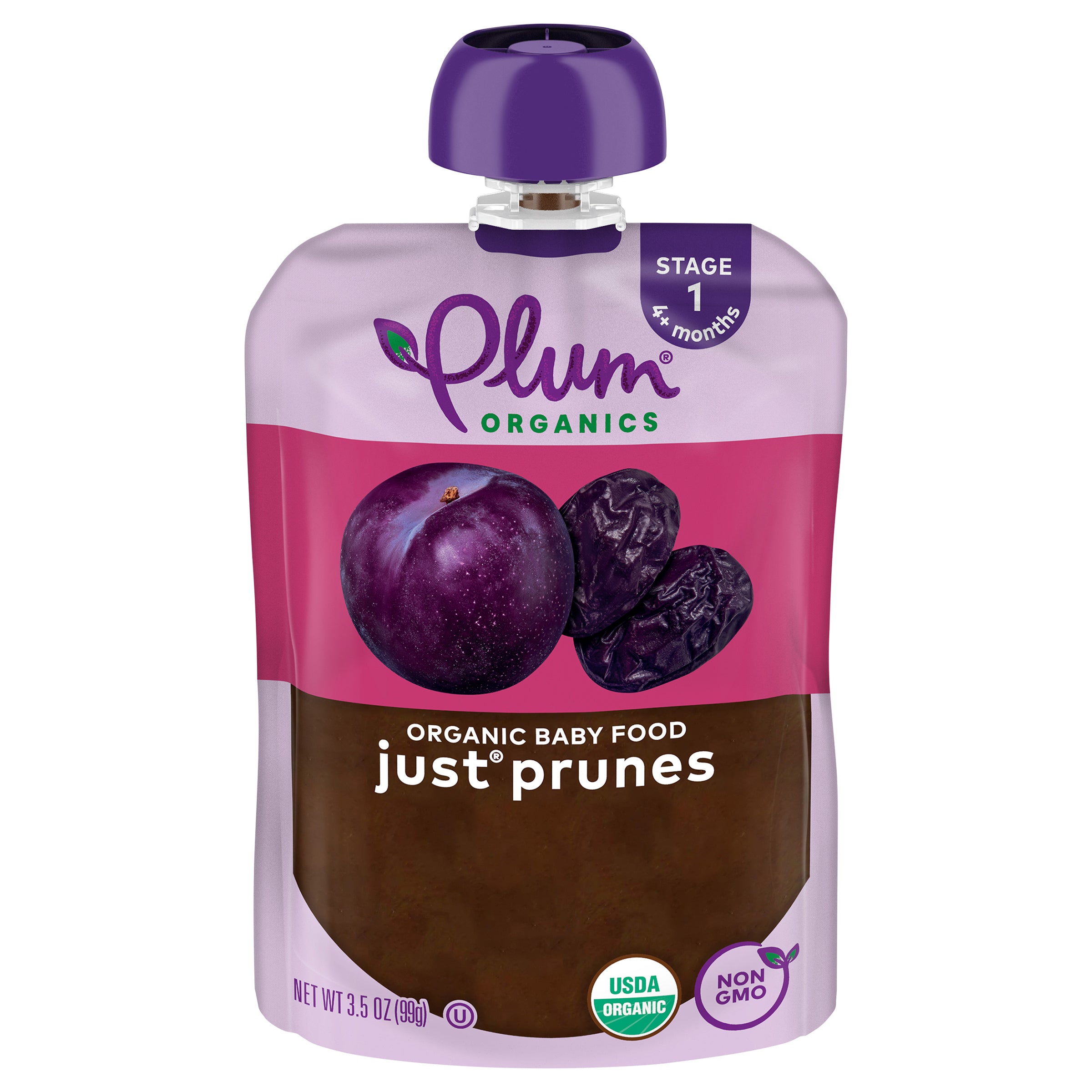 Plum Organics® Just® Prunes Stage 1 Organic Baby Food 3.5oz Pouch - Case of 12