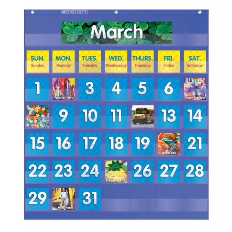 SCHOLASTIC TEACHING SOLUTIONS - Monthly Calendar Pocket Chart, 61 Pieces