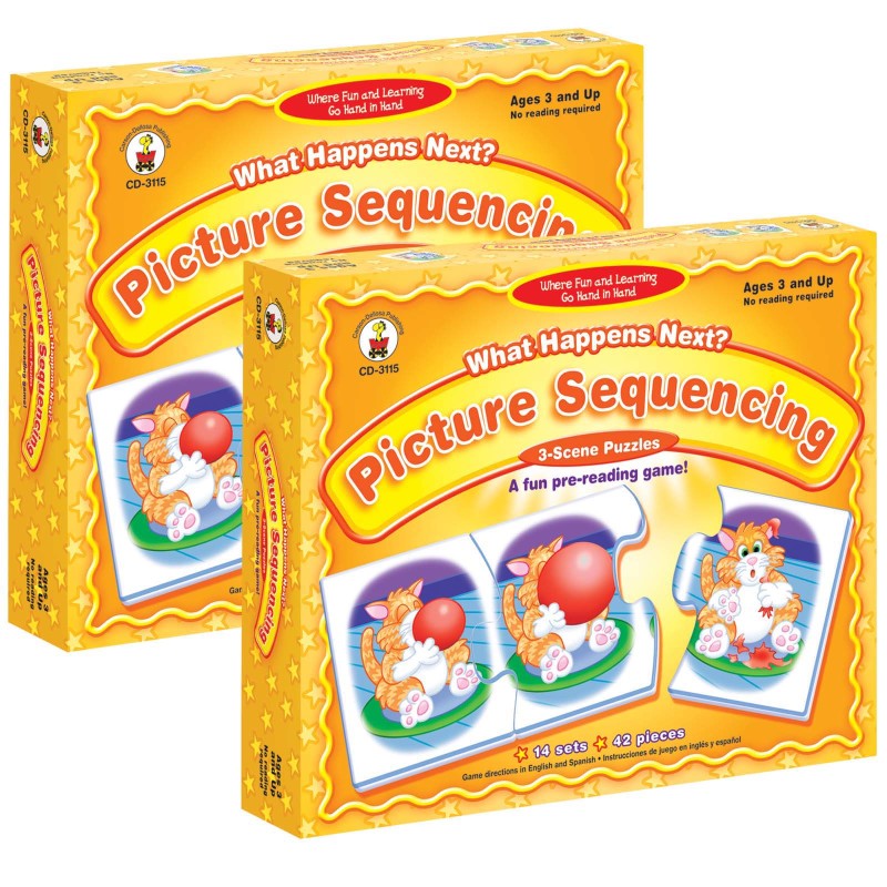 CARSON DELLOSA EDUCATION - What Happens Next? Picture Sequencing Puzzle Game, Grade PK-K, Pack of 2