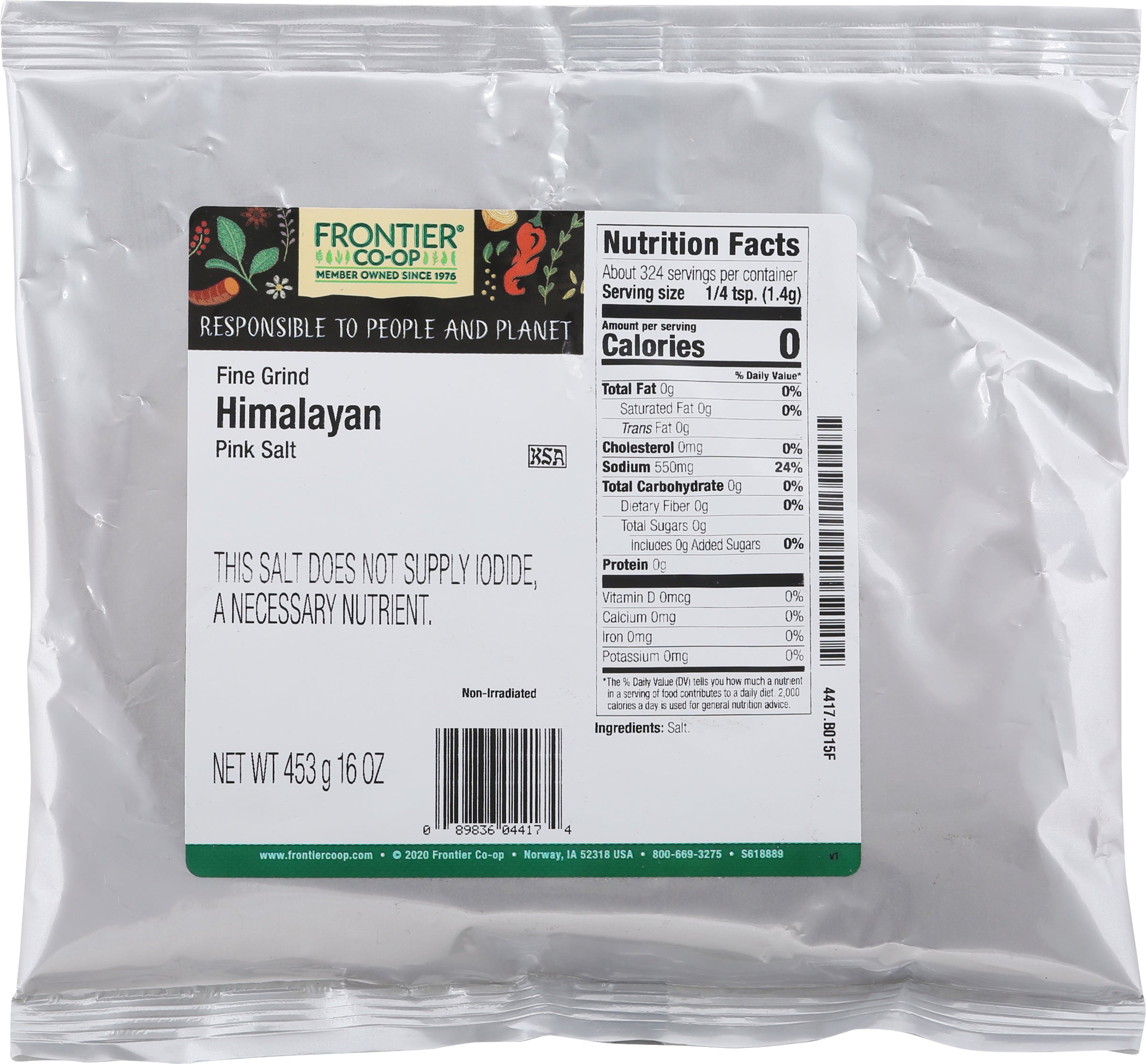 Frontier CO-OP Himalayan Fine Grind Pink Salt 16 oz - Case of 1