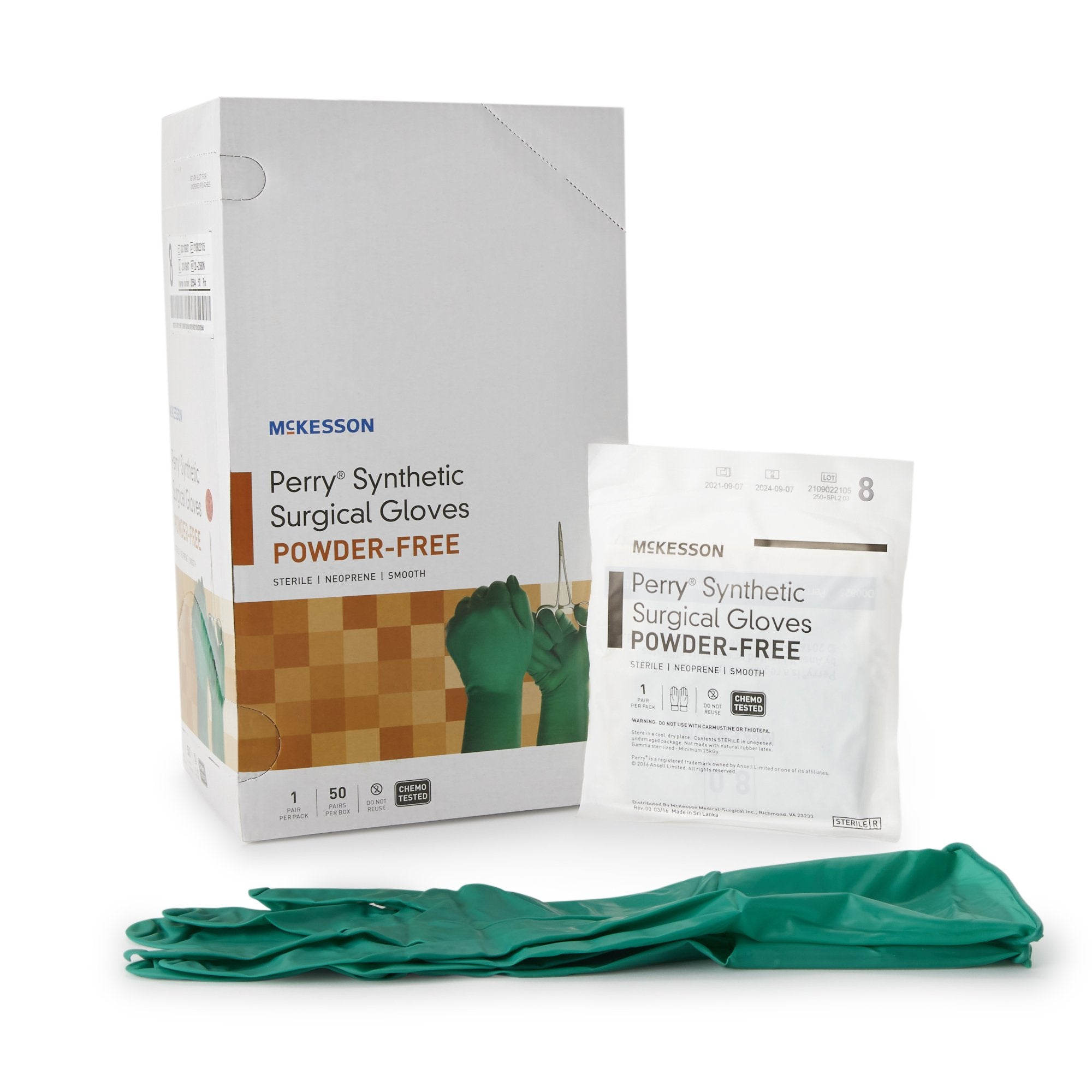 McKesson Brand - Surgical Glove McKesson Perry® Performance Plus Size 8 Sterile Polychloroprene Standard Cuff Length Smooth Dark Green Chemo Tested [50/BX]