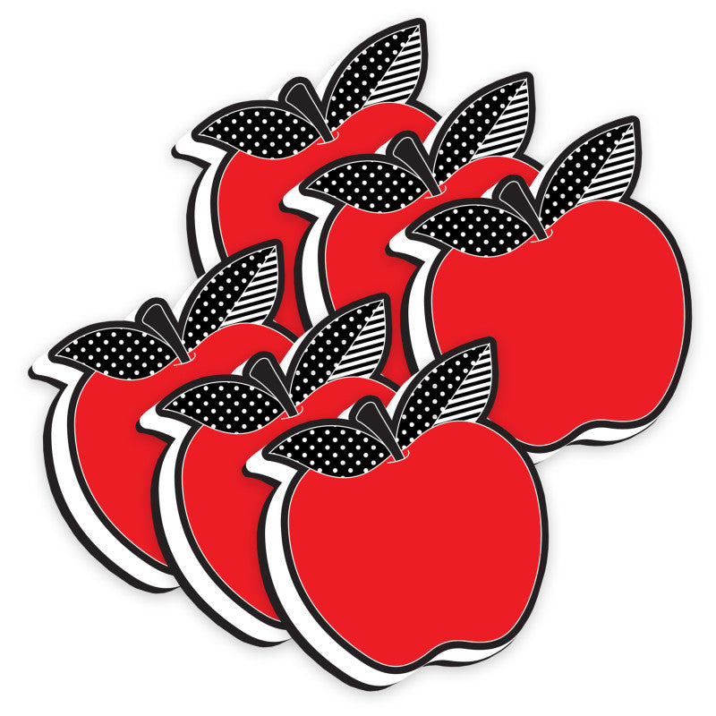 ASHLEY PRODUCTIONS - Magnetic Whiteboard Eraser, Red Apple with Black and White Leaves, Pack of 6