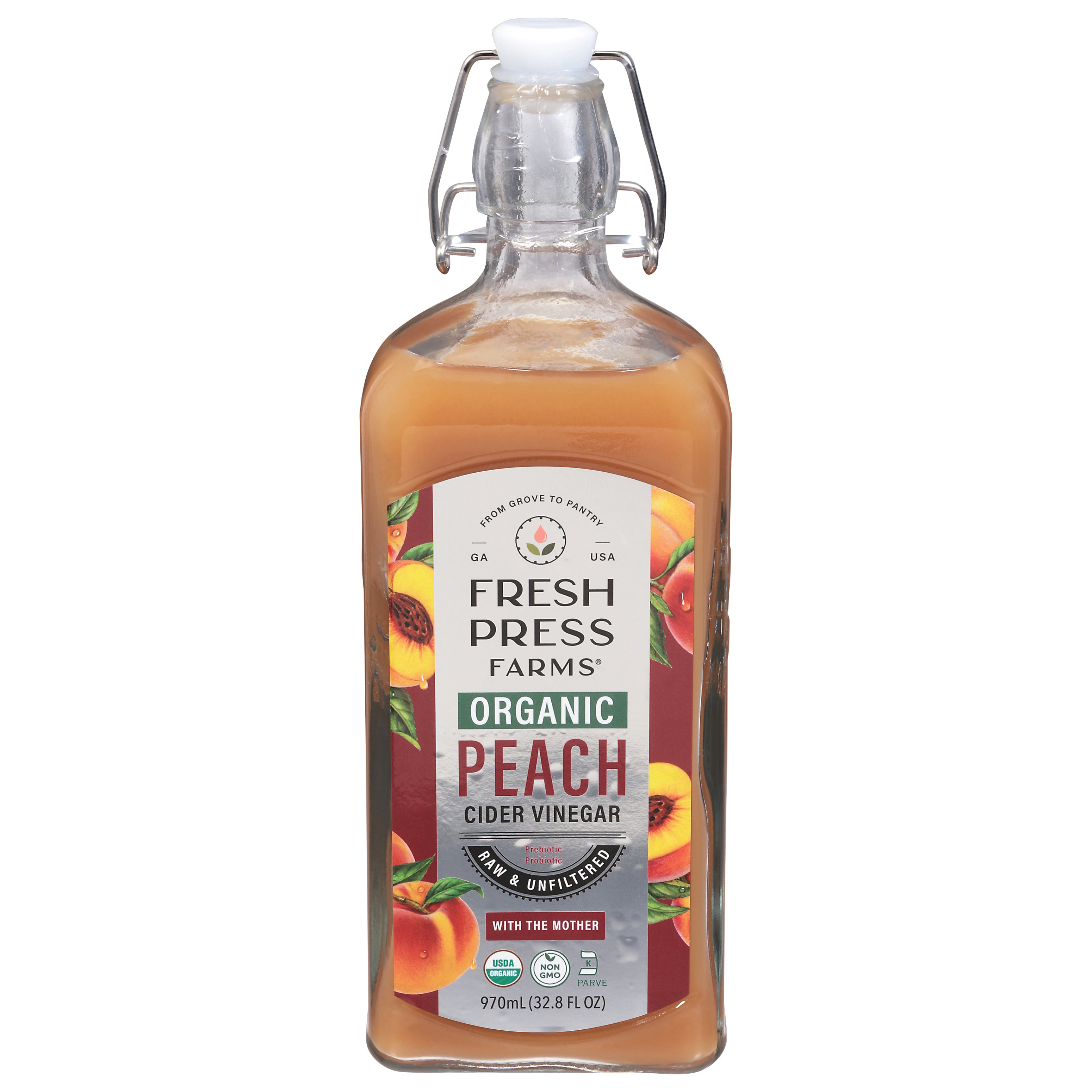Fresh Press Farms Organic Peach Cider Vinegar 32.8 fl oz - Case of 6