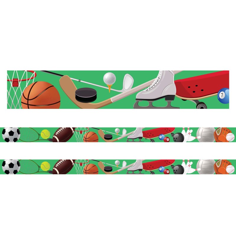 CHARLES LEONARD - Borders/Trims, Magnetic, Rectangle Cut - 1-1/2" x 24", Sports Theme, 24' per Pack, 2 Packs