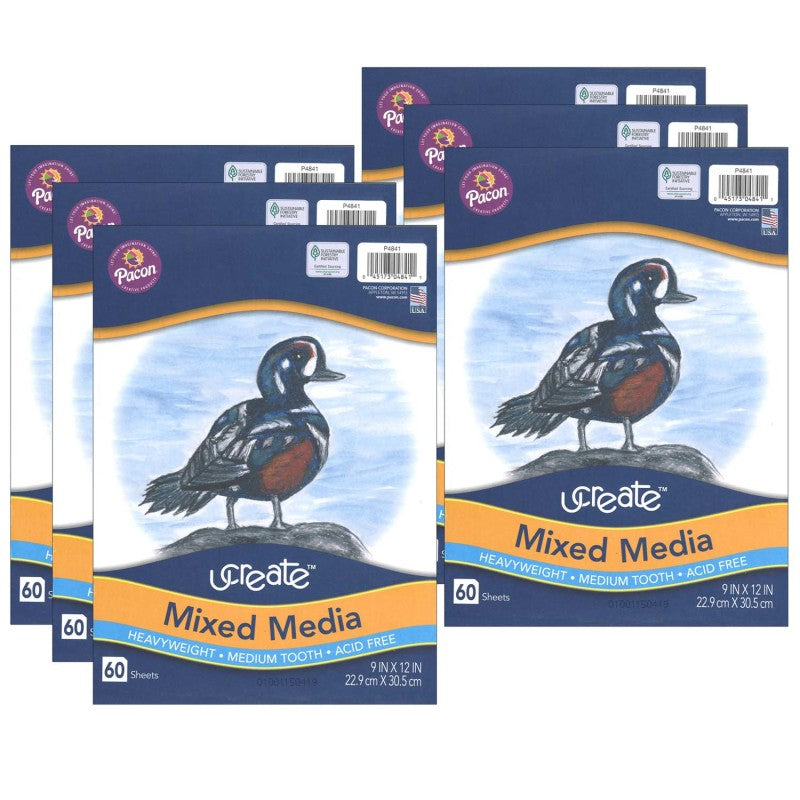 UCREATE - Mixed Media Art Paper, Heavyweight, 9" x 12", 60 Sheets Per Pack, 6 Packs