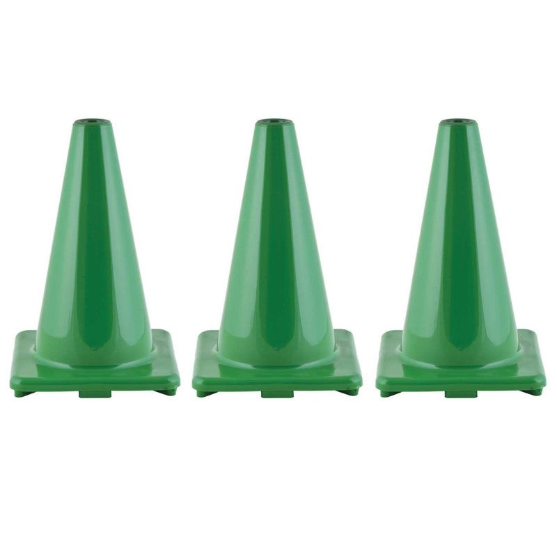 CHAMPION SPORTS - Hi-Visibility Flexible Vinyl Cone, weighted, 12", Green, Pack of 3