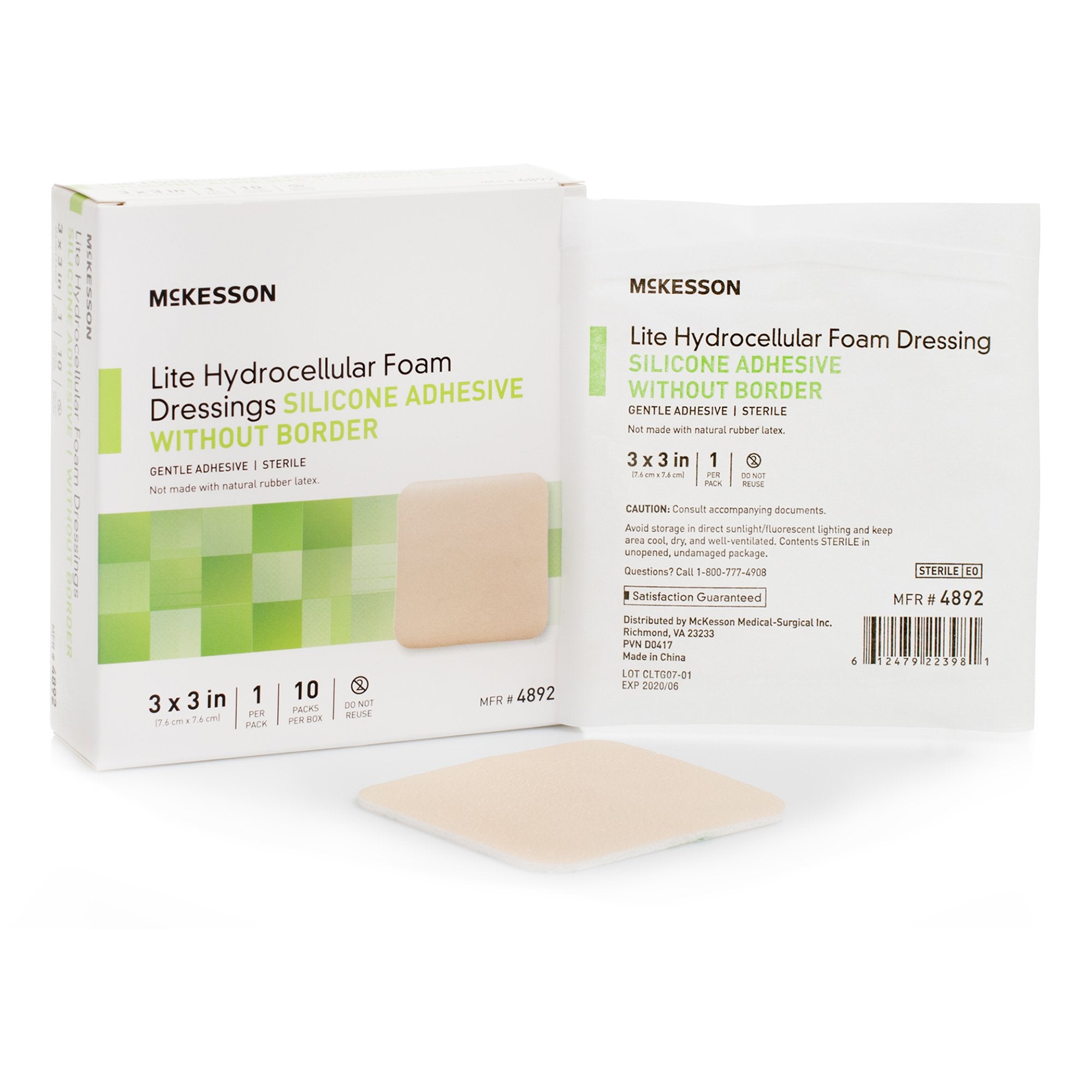 McKesson Brand - Thin Foam Dressing McKesson Lite 3 X 3 Inch Without Border Film Backing Silicone Gel Adhesive Square Sterile [10/BX]