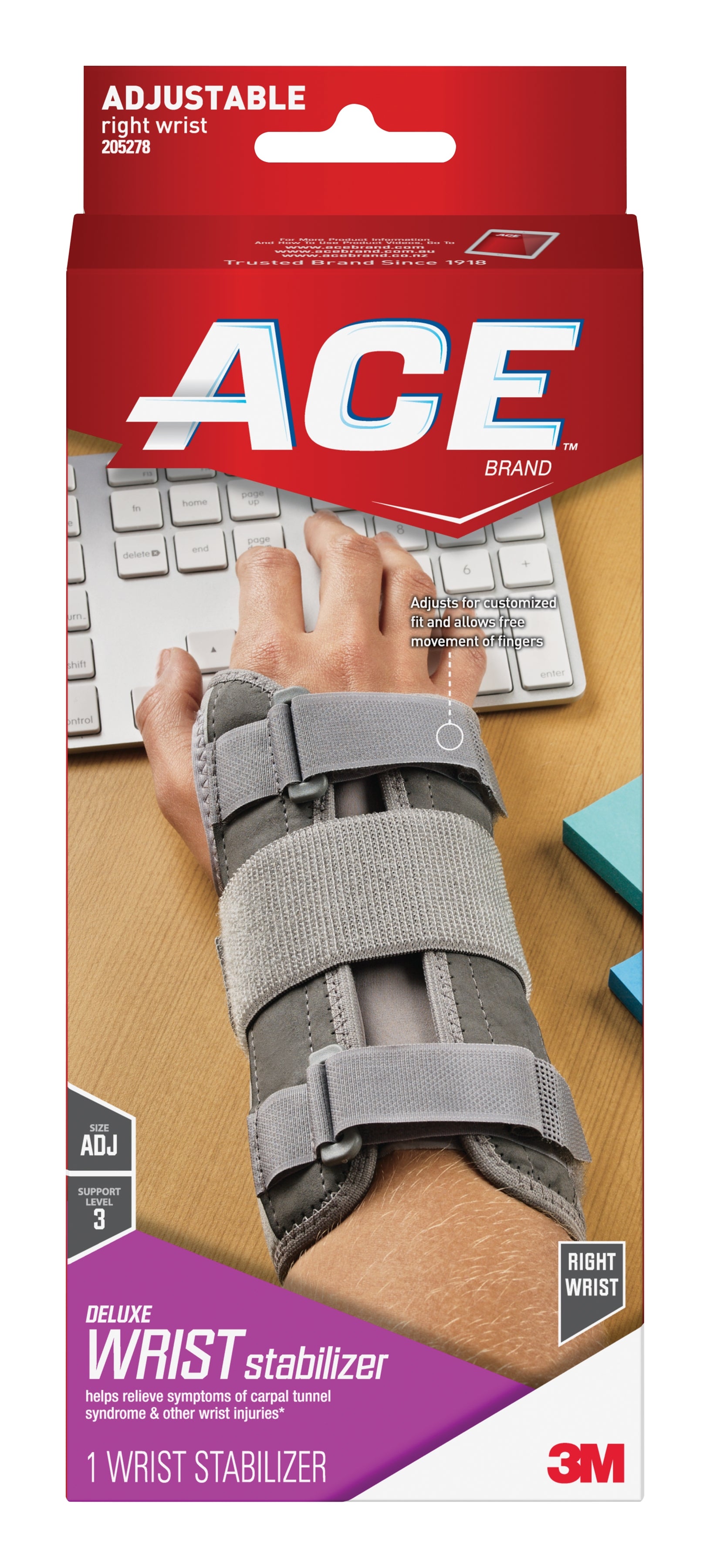 3M Company - Wrist Brace 3M™ Ace™ Aluminum / Nylon / Polyester / Polypropylene / Polyurethane / Spandex Right Hand Gray One Size Fits Most [1/EA]
