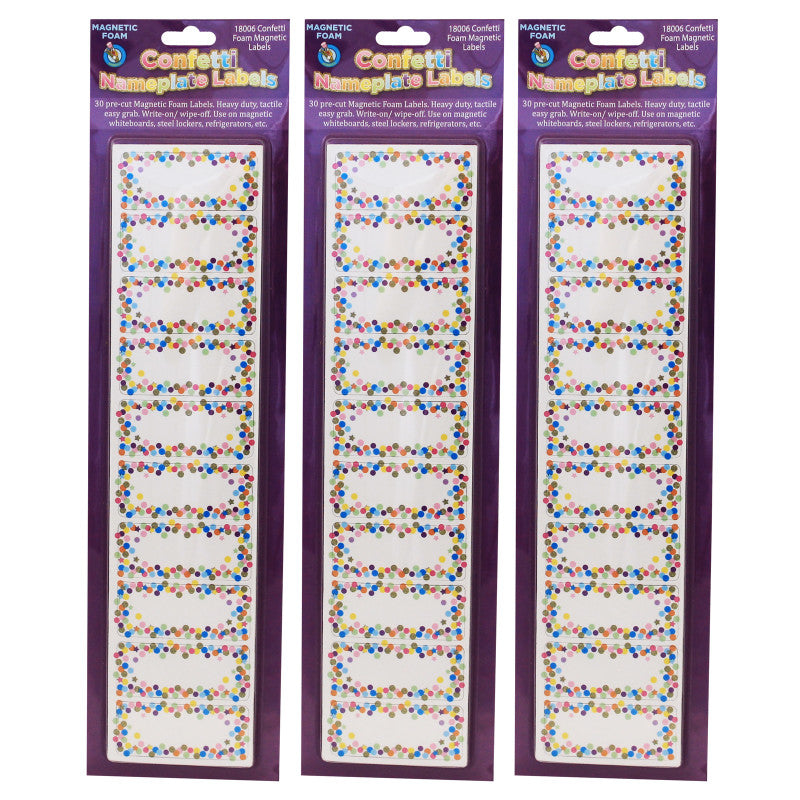 ASHLEY PRODUCTIONS - Magnetic Die-Cut Small Foam Nameplates & Labels, Confetti, 30 Per Pack, 3 Packs
