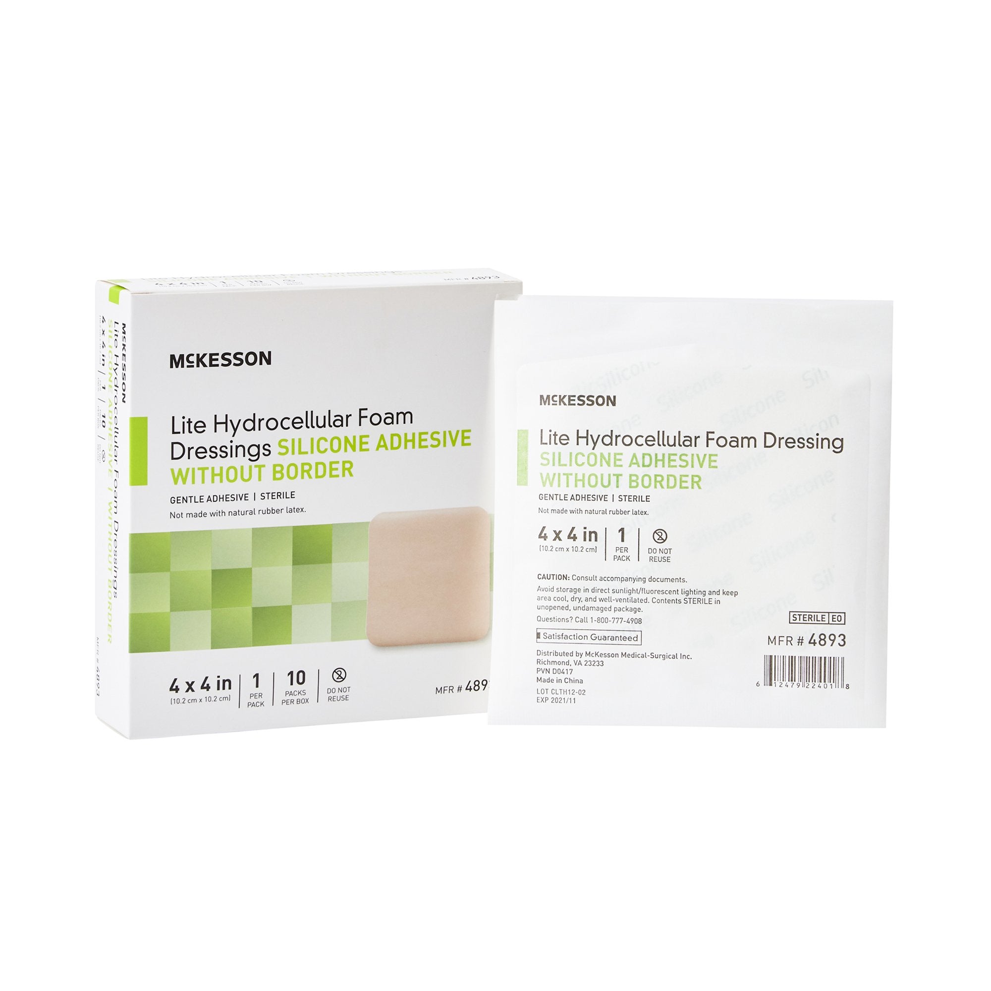 McKesson Brand - Thin Foam Dressing McKesson Lite 4 X 4 Inch Without Border Film Backing Silicone Gel Adhesive Square Sterile [10/BX]