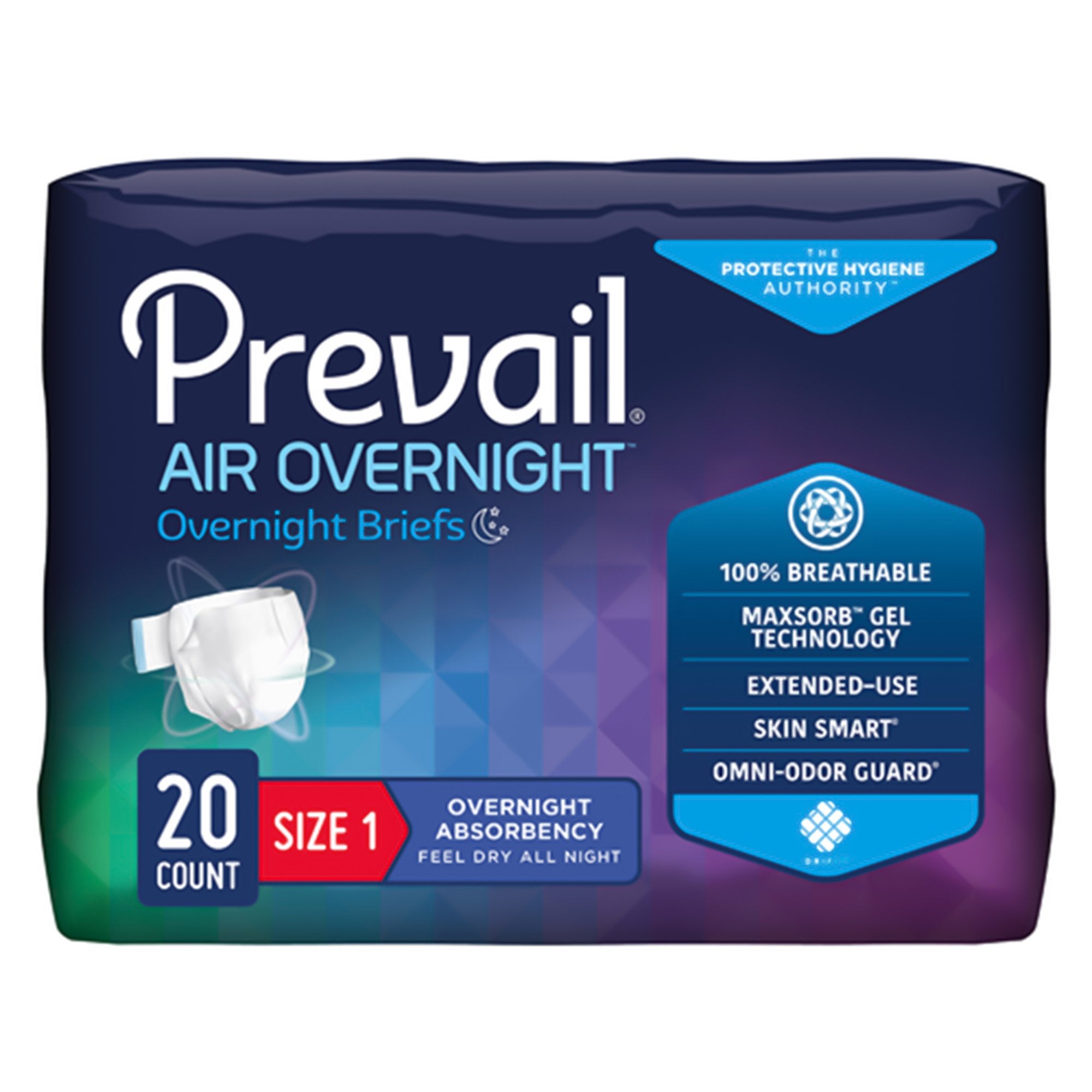 First Quality - Unisex Adult Incontinence Brief Prevail Air™ Overnight Size 1 / Medium Disposable Heavy Absorbency [20/PK]