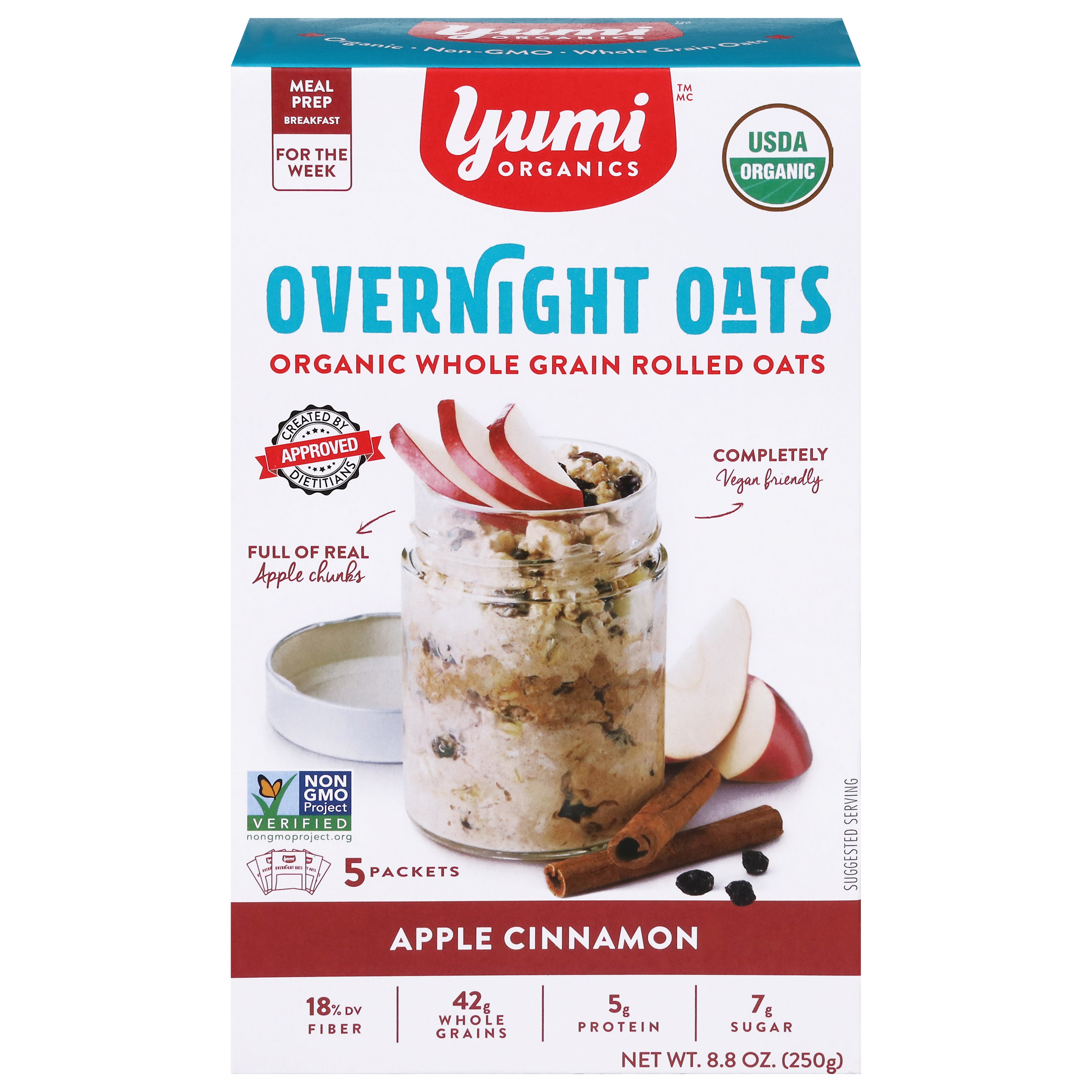 Yumi Organics Organic Whole Grain Rolled Apple Cinnamon Overnight Oats 8.8 oz - Case of 6