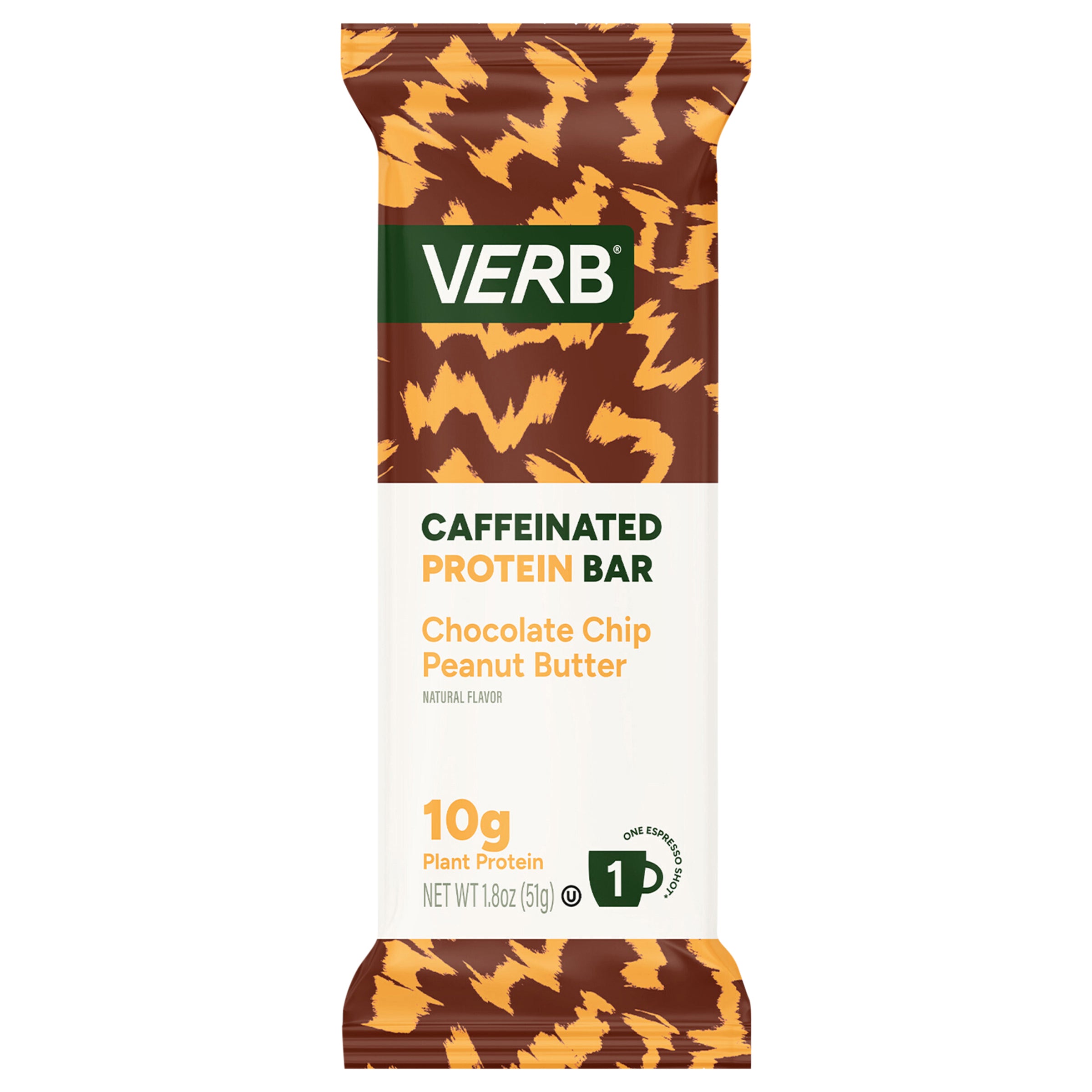 Verb Caffeinated Chocolate Chip Peanut Butter Protein Bar 1.8 oz - Case of 12