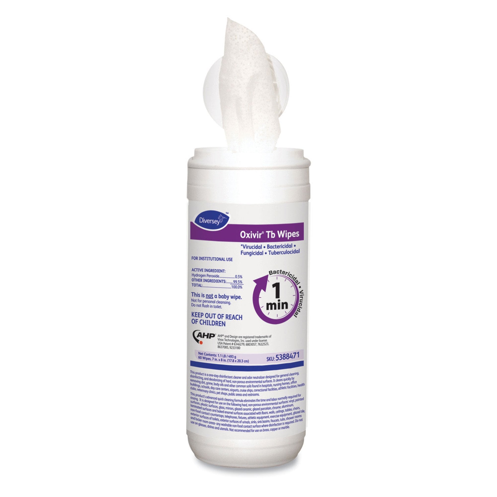 Lagasse - Diversey™ Oxivir® Tb Surface Disinfectant Cleaner Premoistened Hydrogen Peroxide Based Manual Pull Wipe 60 Count Canister Unscented NonSterile [60/BX]