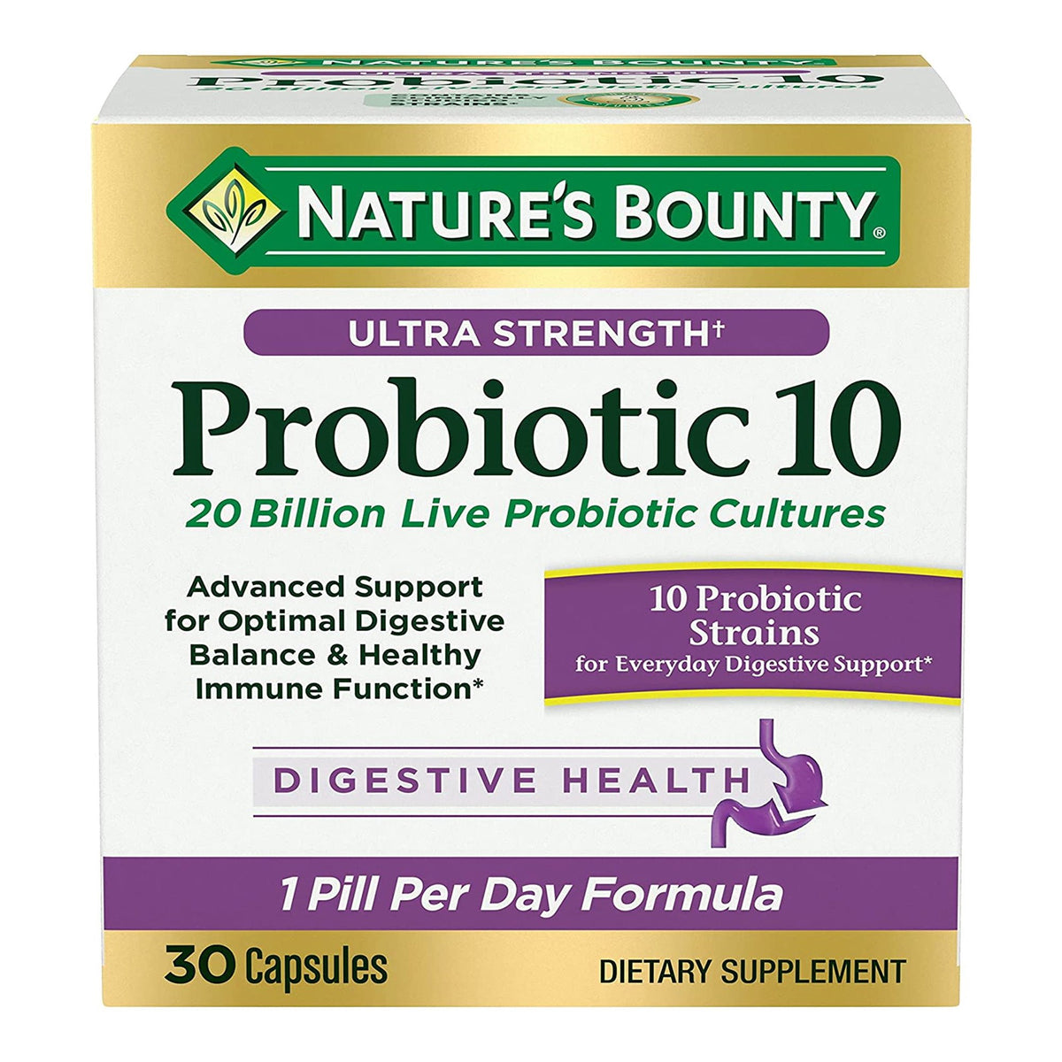 US Nutrition - Probiotic Dietary Supplement Nature's Bounty® Ultra Strength Probiotic 10 30 per Bottle Capsule [1/BT]