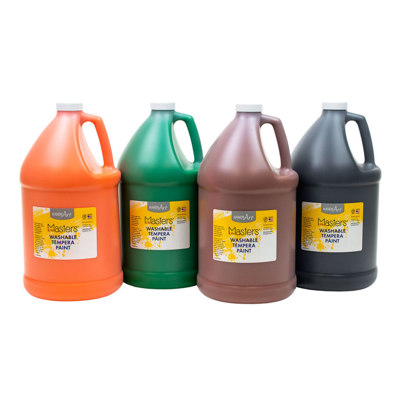 HANDY ART - Little Masters® Washable Tempera Paint - 4 Gallon Kit, Orange, Green, Brown, Black