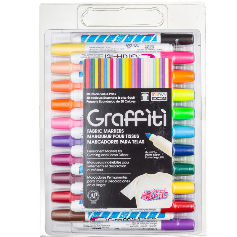 MARVY UCHIDA - Graffiti Fabric Marker Set, 30 Markers