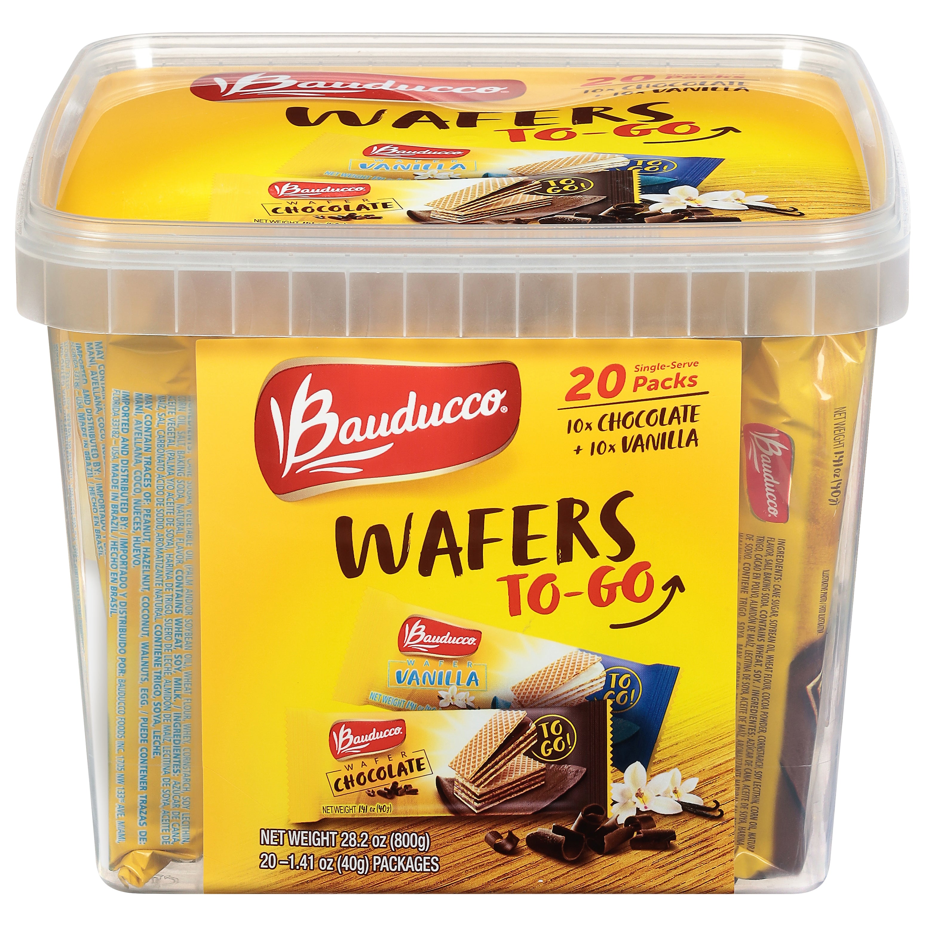 Bauducco 20 Single-Serve Packs Chocolate & Vanilla Wafer 20 - 1.41 oz Packages - Case of 6